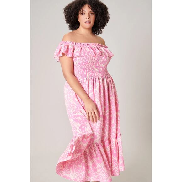 Sugar Lips Malia Floral Off The Shoulder Smocked Midi Dress Curve NWT Size 3X - Picture 2 of 6